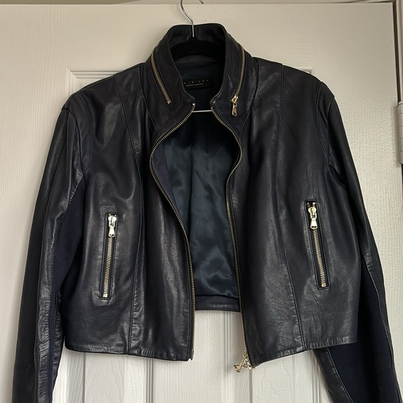Twin-Set Navy Cropped Leather Jacket - Picture 2 of 11